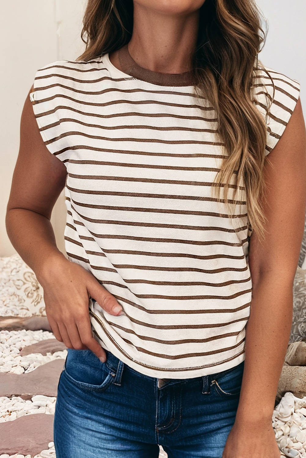 Stripe Ribbed Round Neck Tank Top