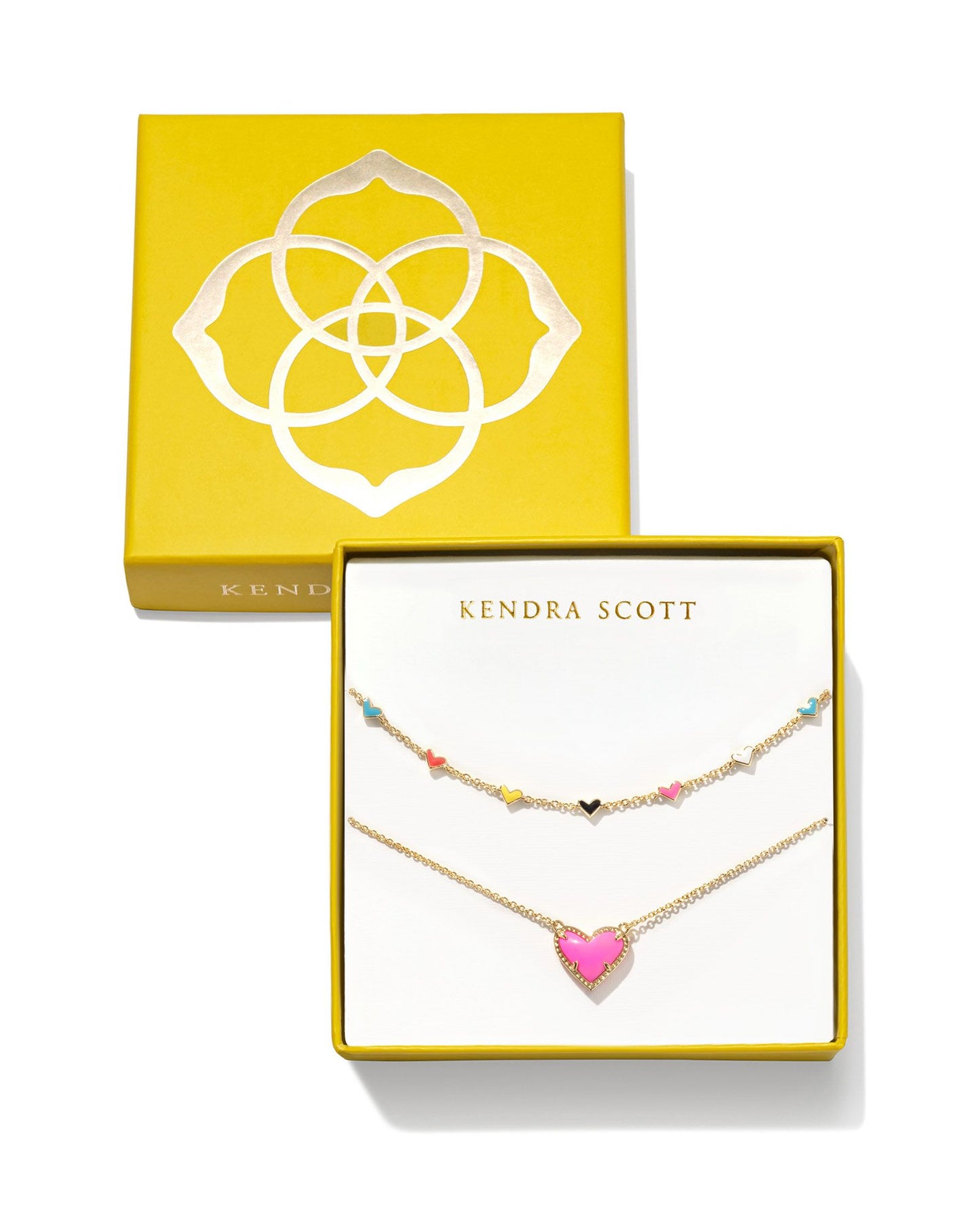 ARI HAVEN ENAMEL HEART NECKLACE GIFT SET GOLD NEON PINK MAGNESITE