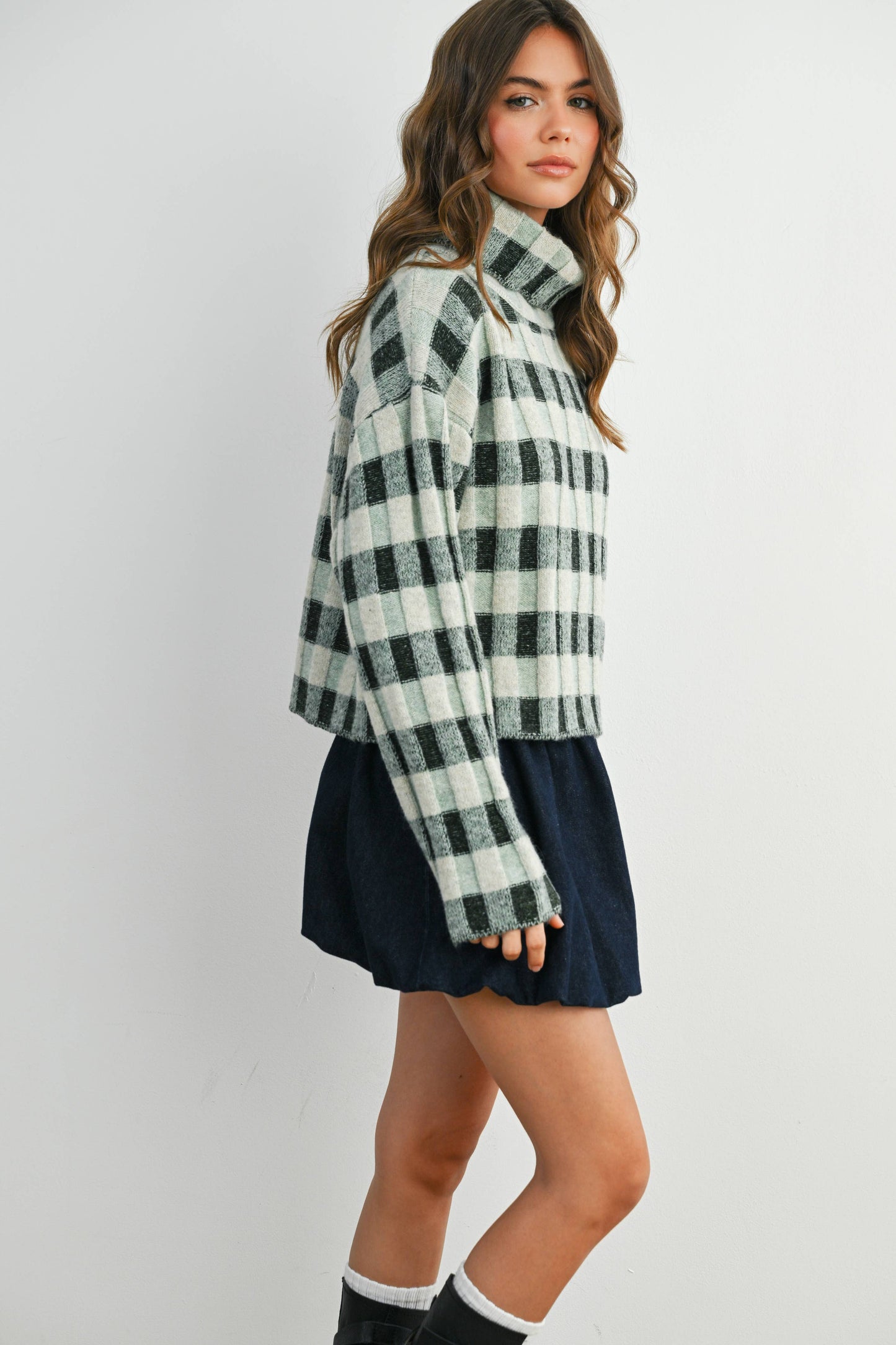 Fall Check Turtleneck Sweater