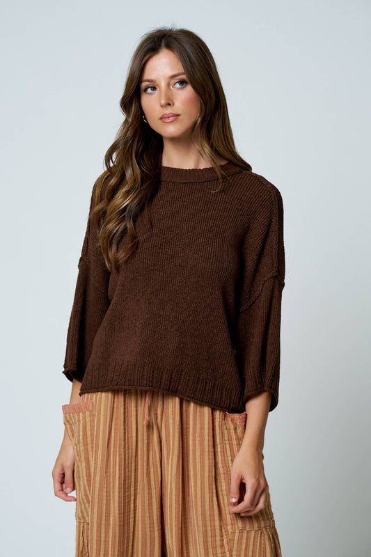 Exposed Seam Dolman Sleeve Knit Top