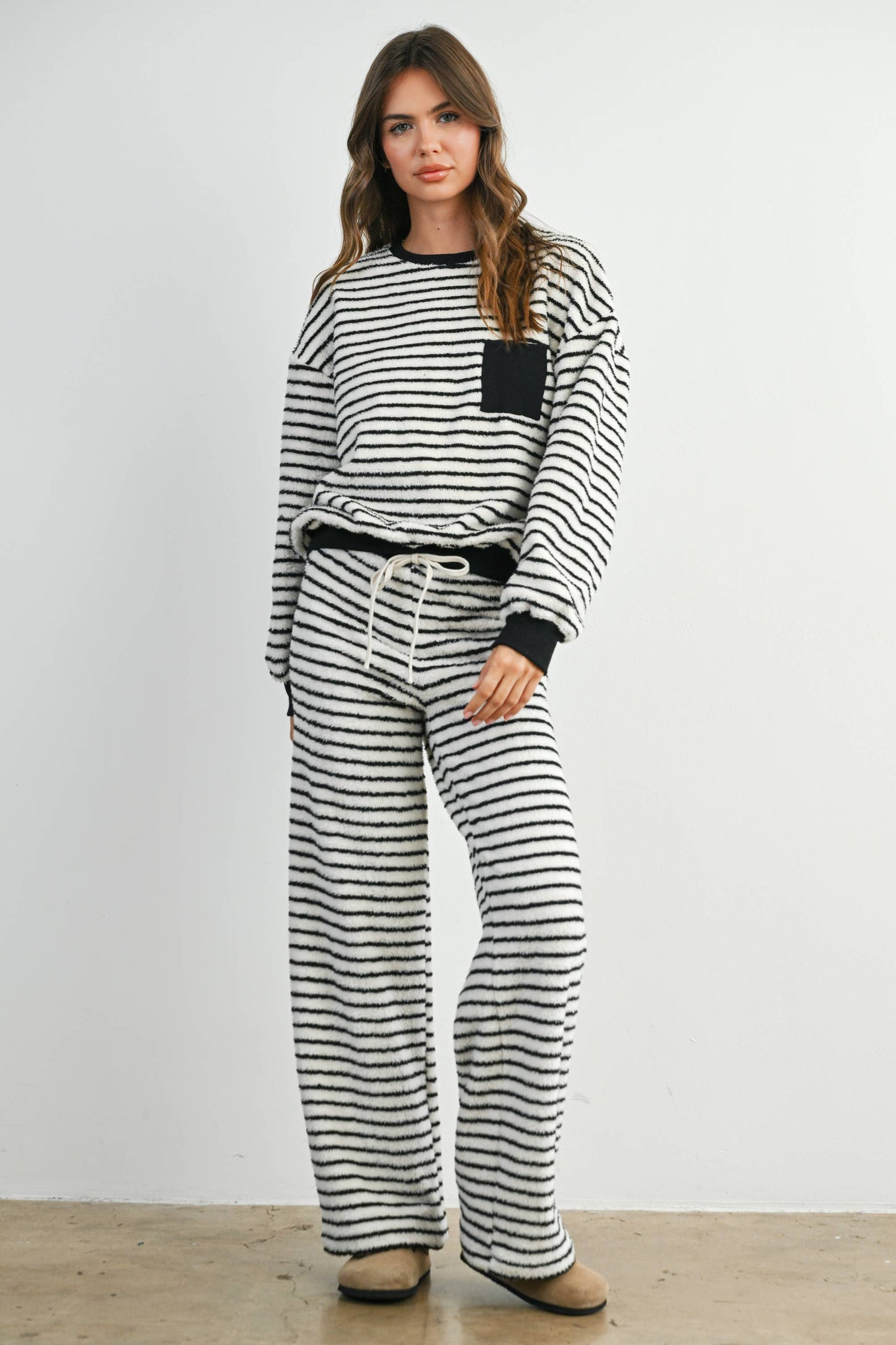 Striped Oversized Crewneck Long Sleeve Sweater and Pant Set