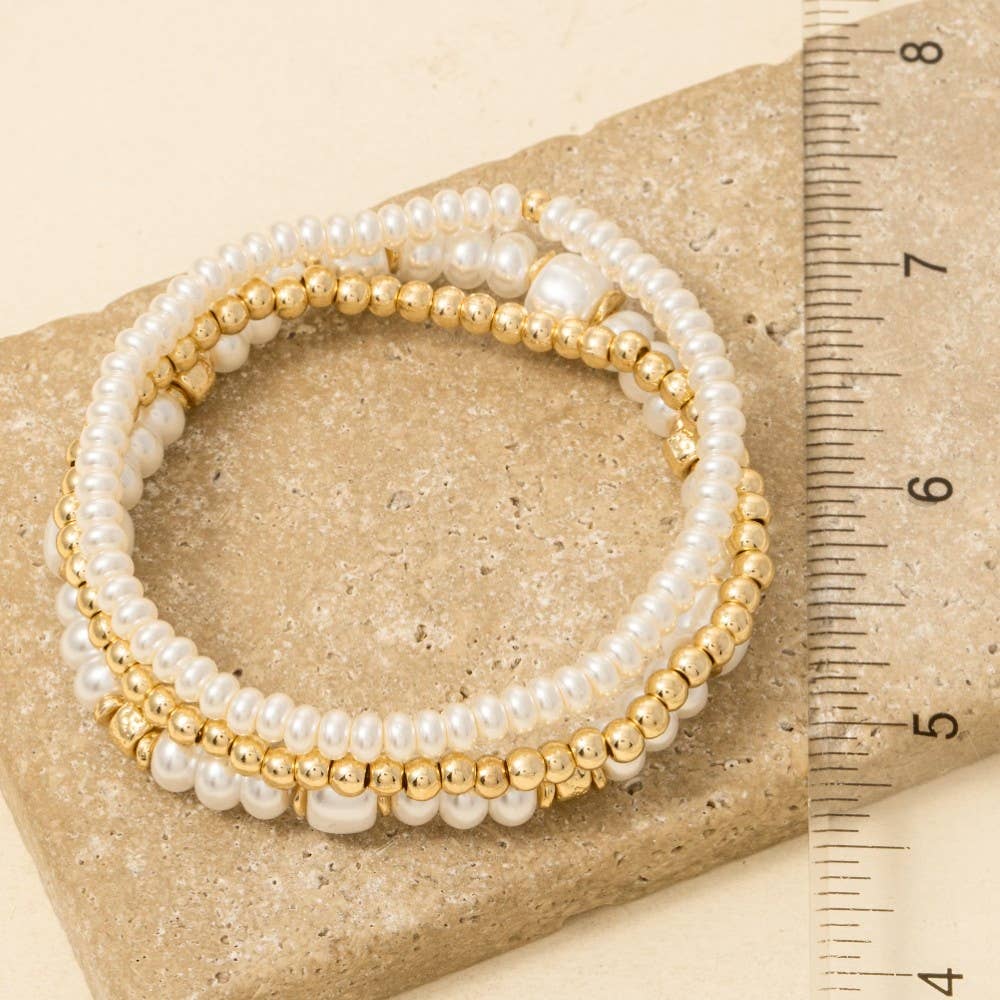 Mixed Pearl And Metallic Beaded Bracelet Set