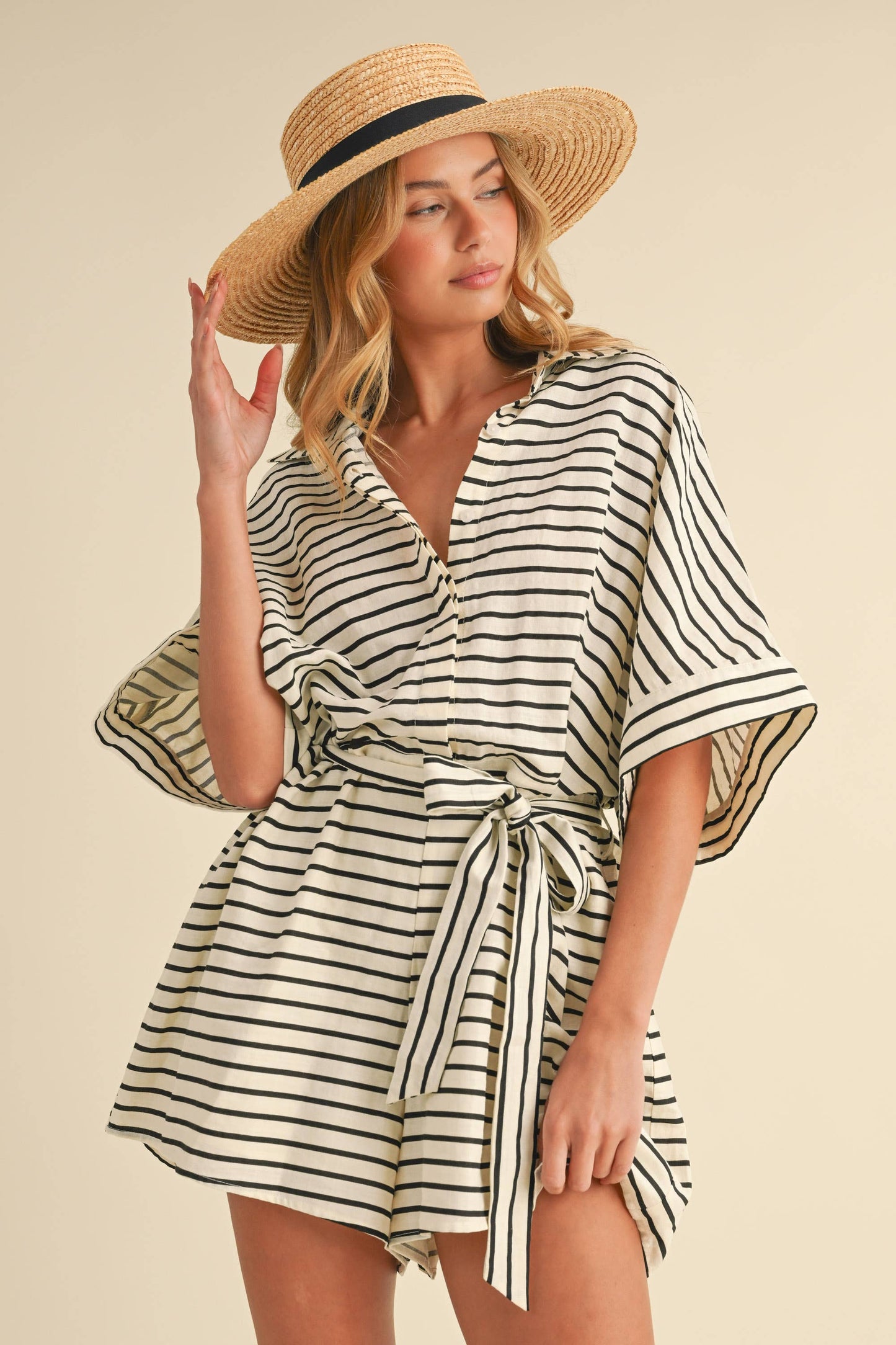 The Coastal Stripes Belted Romper