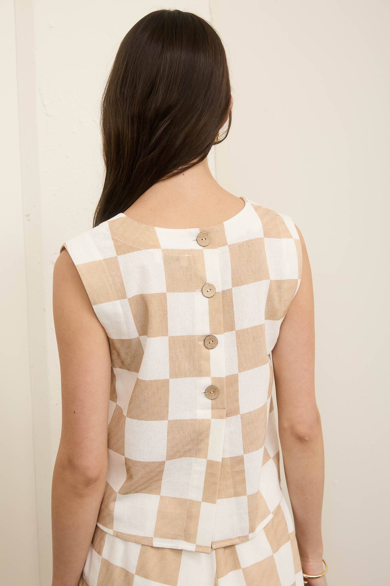 Checkered Linen Blend Cropped Top