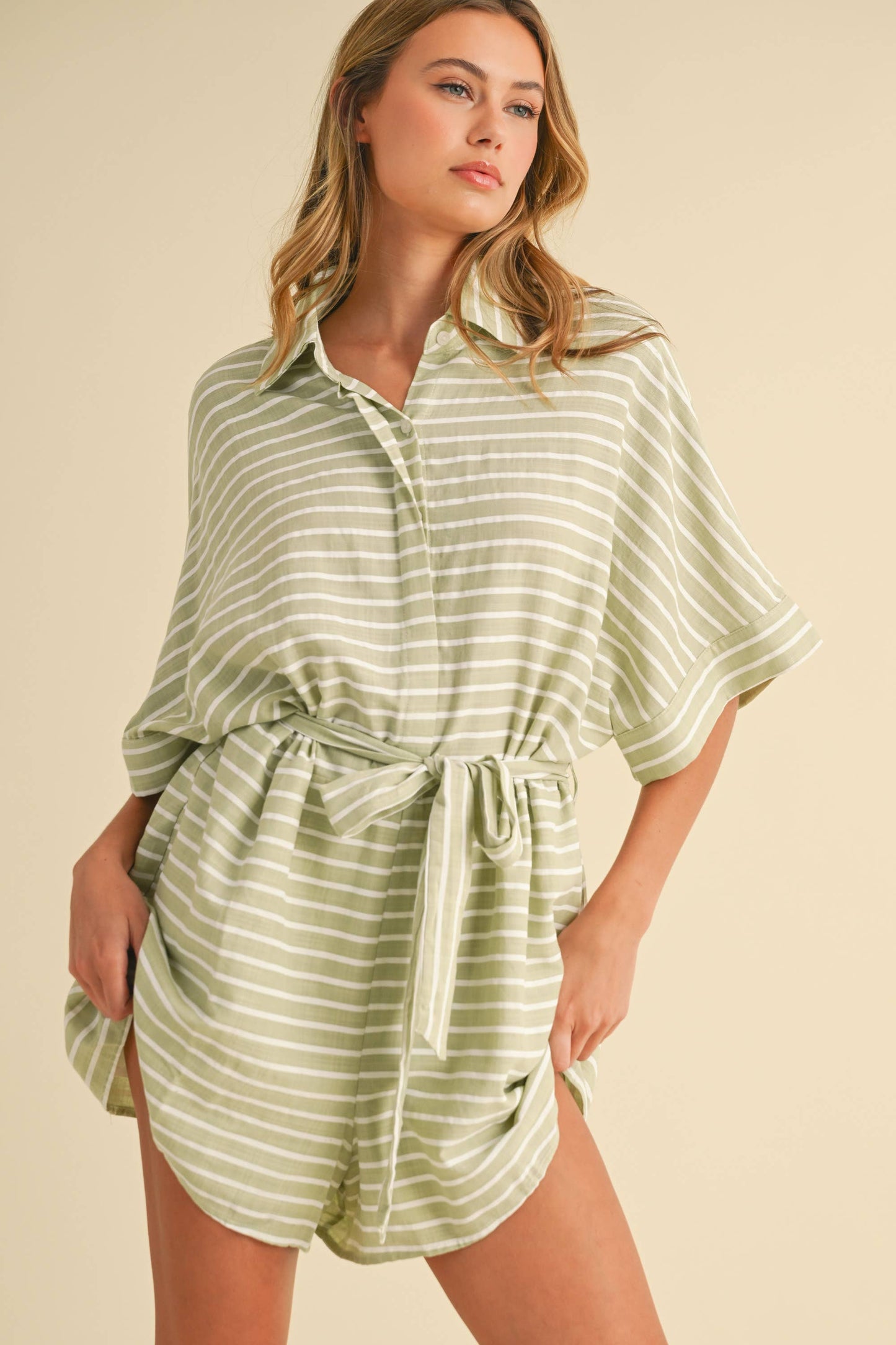 The Coastal Stripes Belted Romper