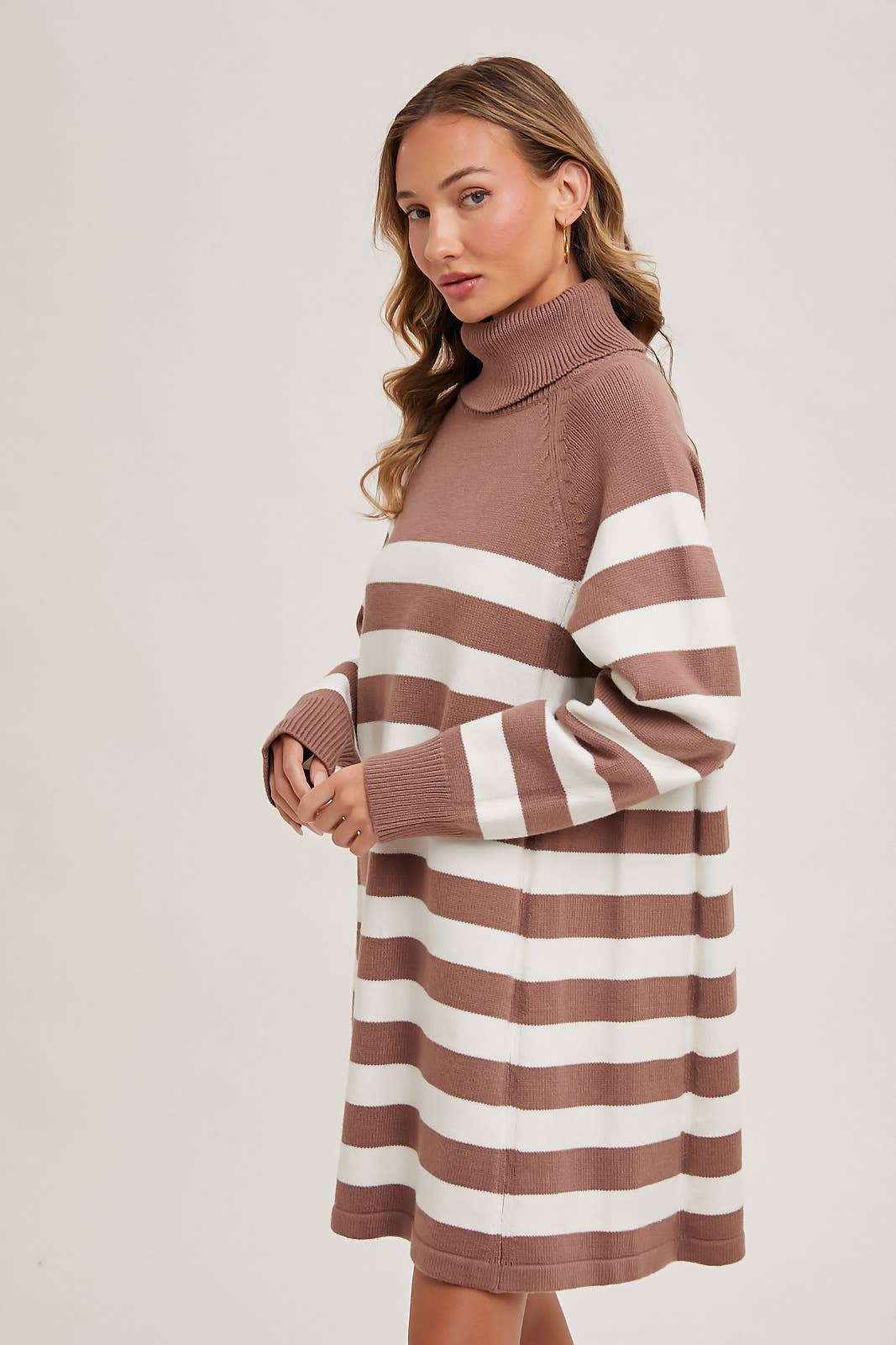 Striped Turtle Neck Knit Sweater Dress