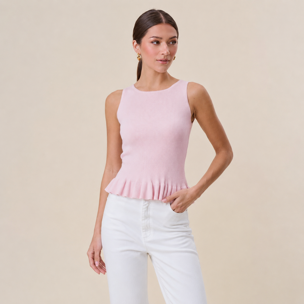 Ruffle Rib-Knit Top