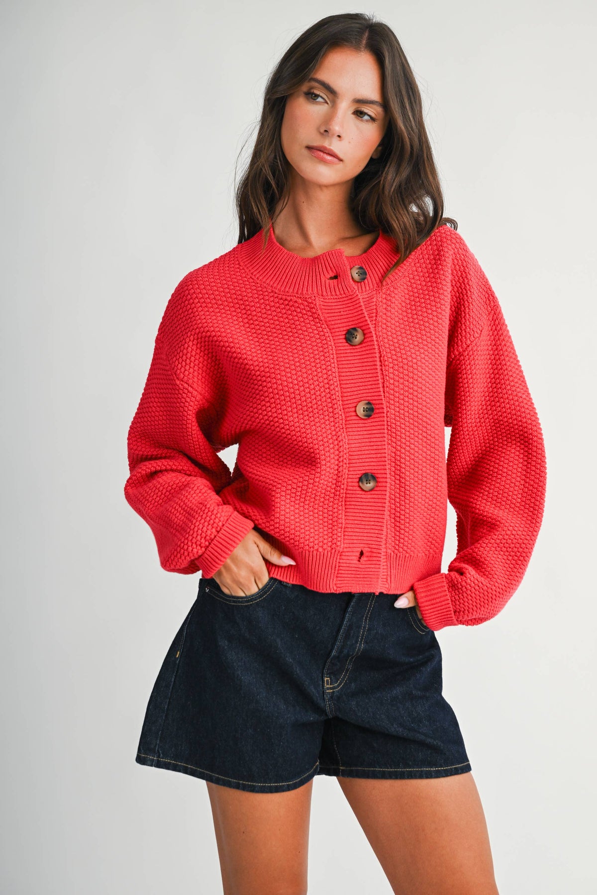 Textured Knit Statement Button Cardigan