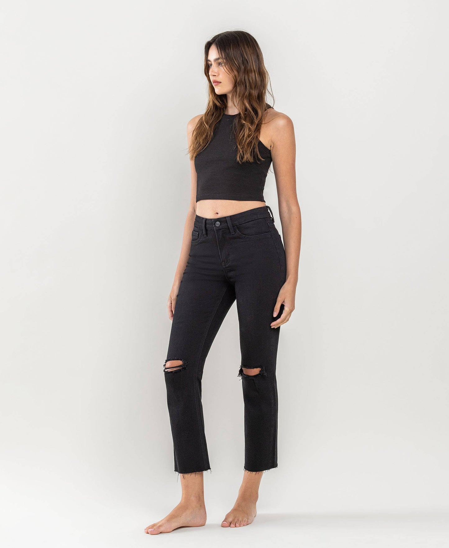 High Rise Crop Slim Straight Jeans