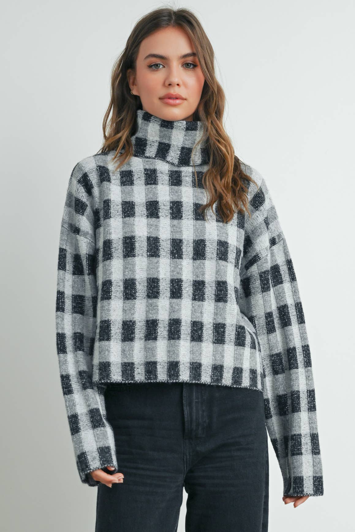 Fall Check Turtleneck Sweater