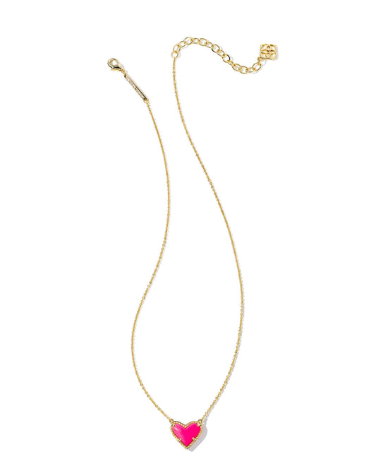 Ari Heart Gold Pendant Necklace in Neon Pink