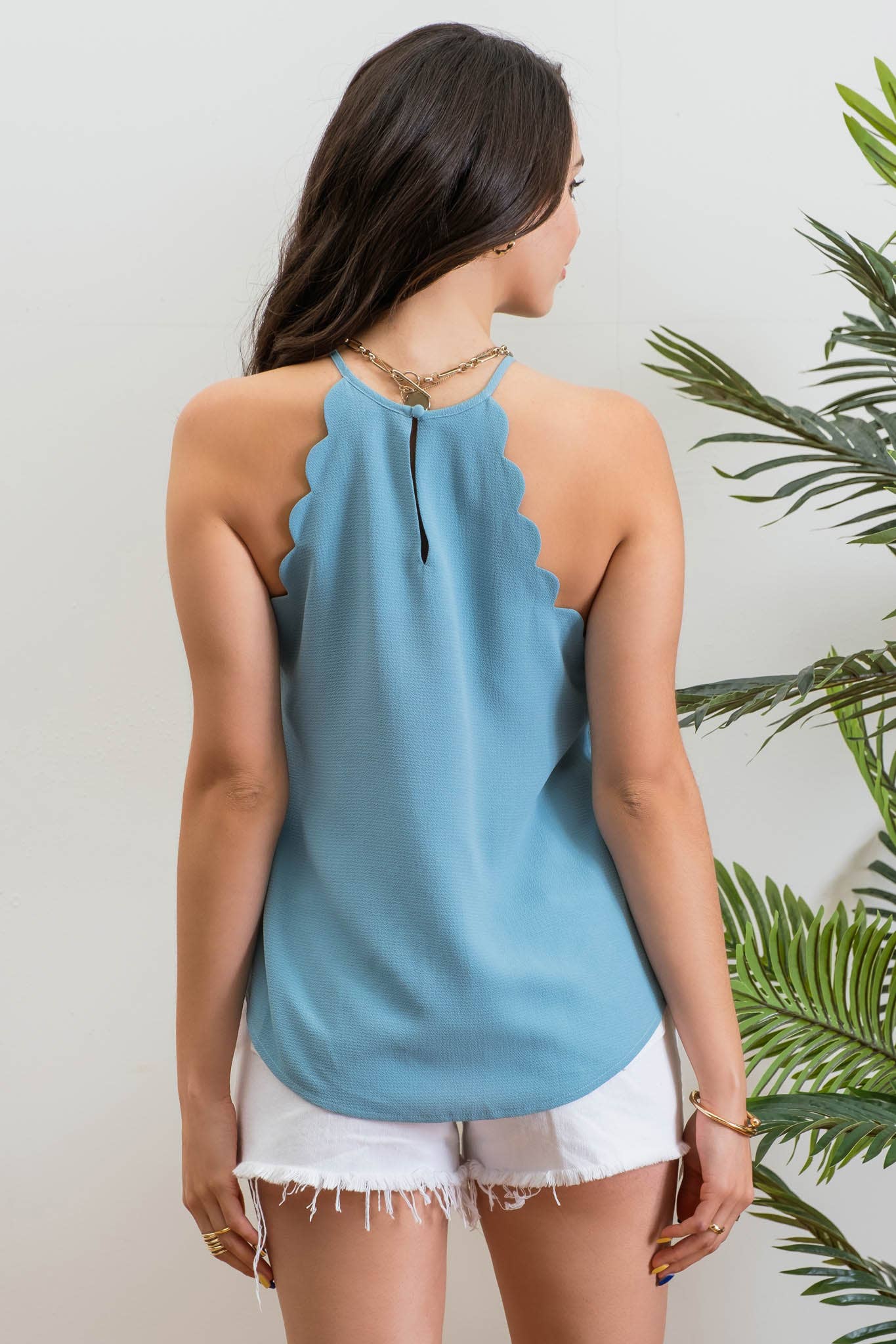 Solid Scallop Halter Top