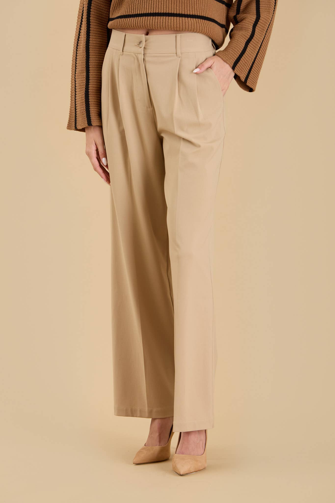 High Waist Pleated Wide Leg Dress Pants