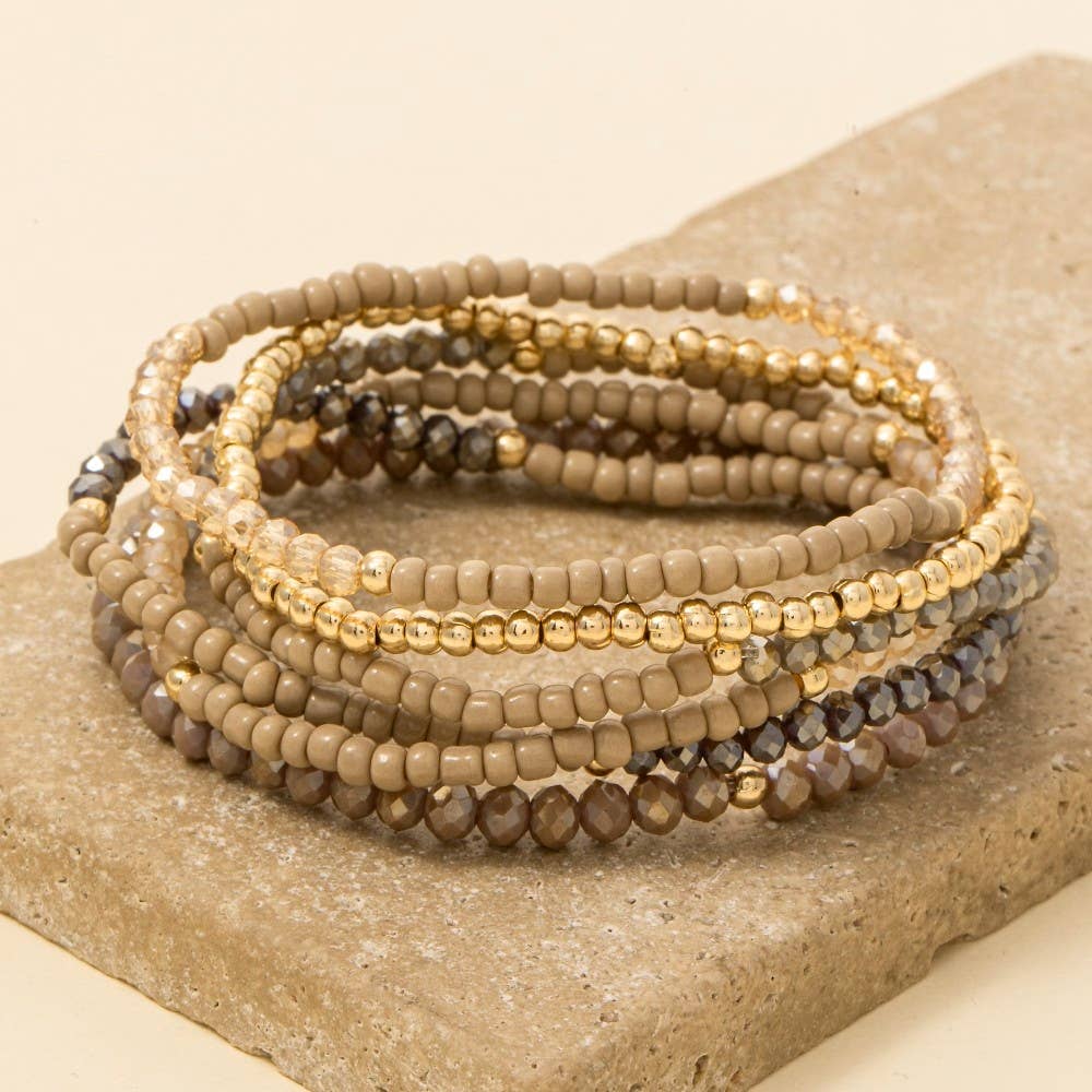 Mixed Faceted And Metallic Beaded Bracelet Set