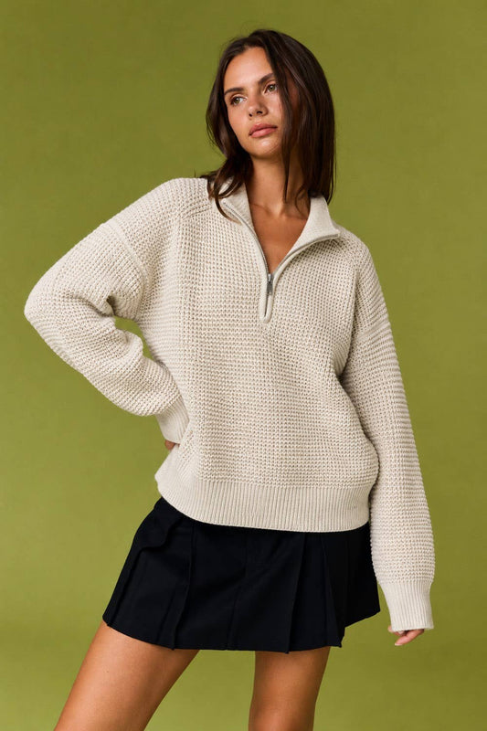 Bennett Waffle Knit Quarter Zip Sweater