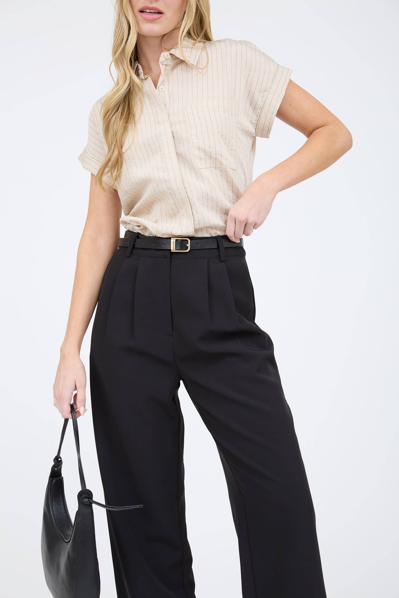 Lightweight Pinstripe Button-Down Top