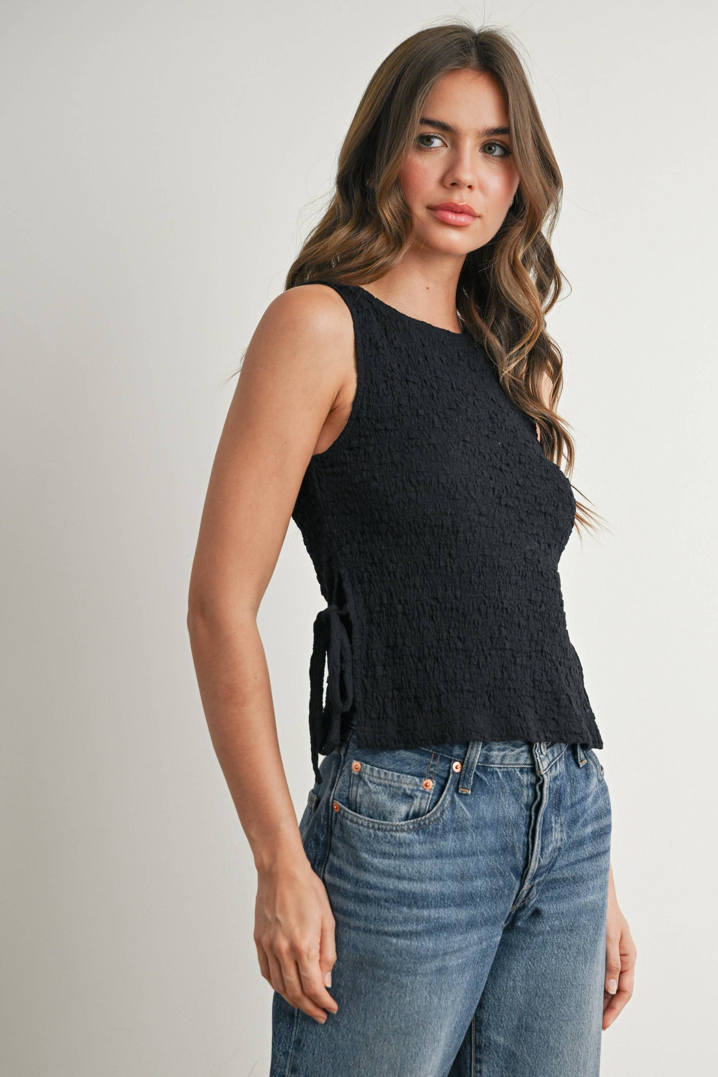 Crimson Texture Tie-Top