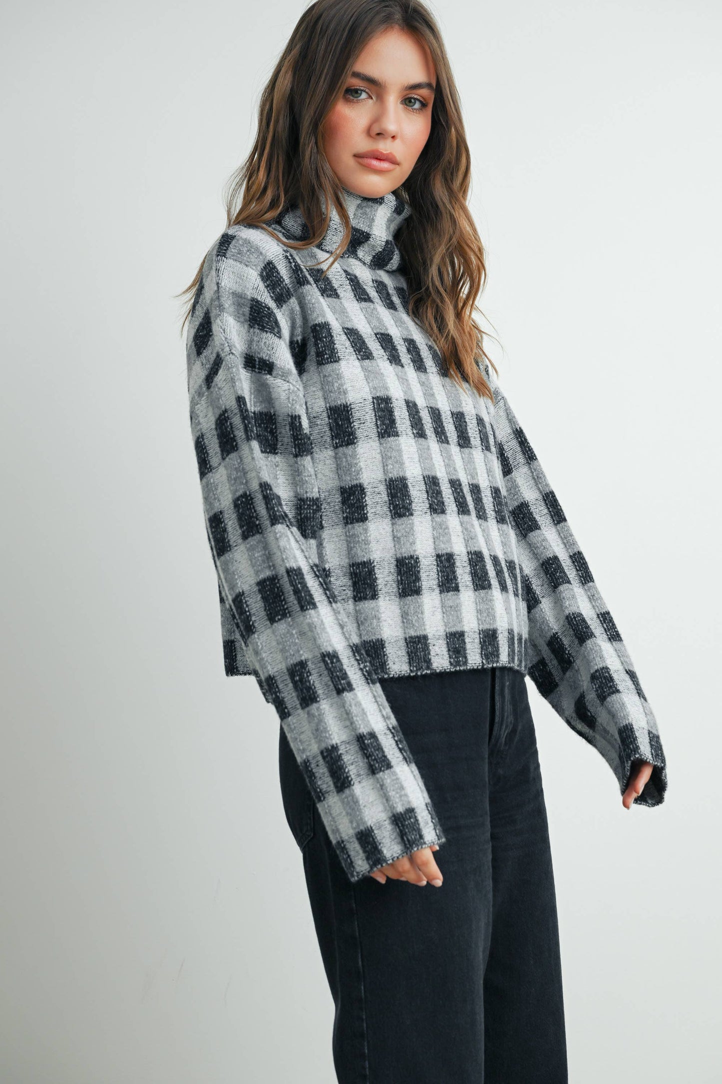Fall Check Turtleneck Sweater