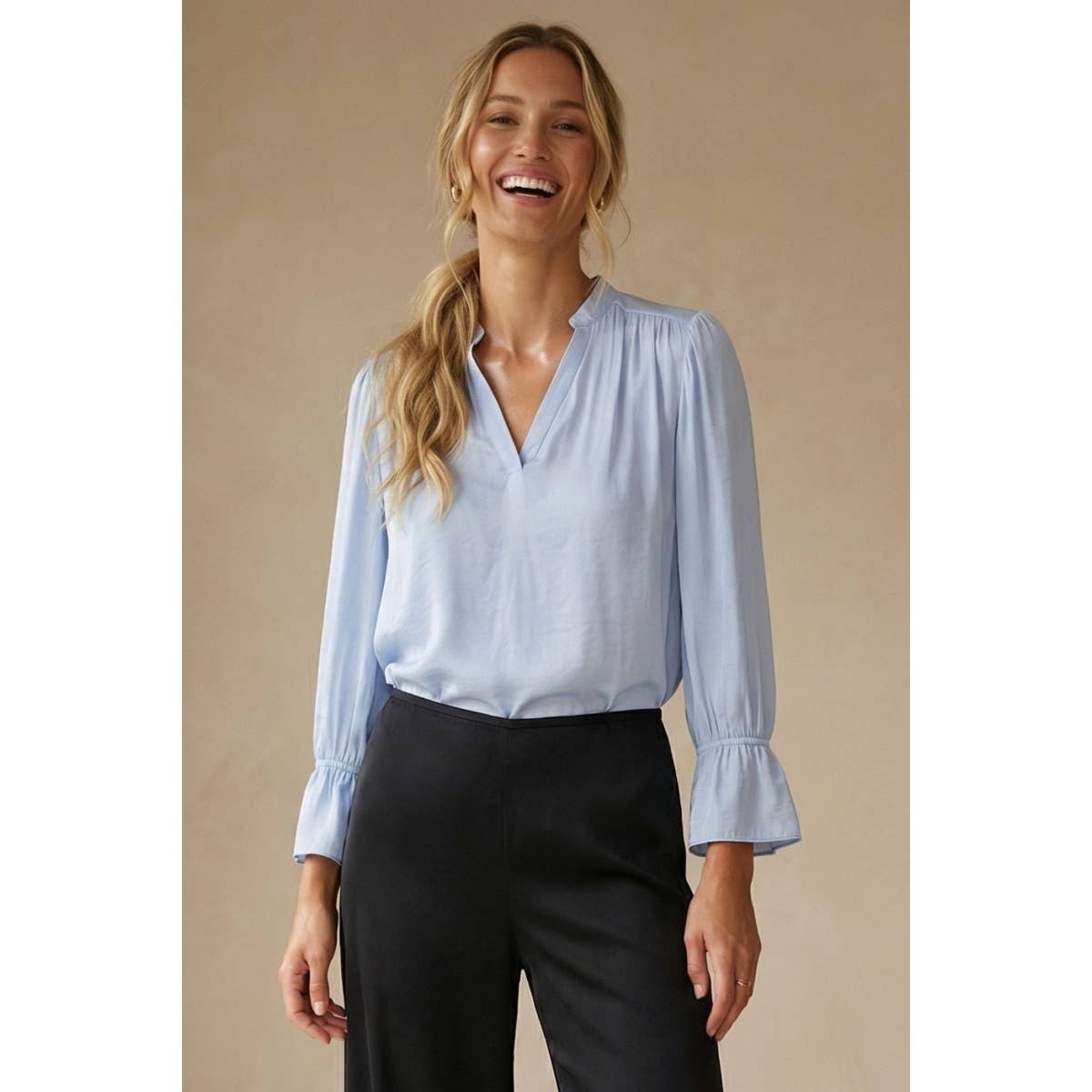 V-neck Blouse With Flared Cuffs