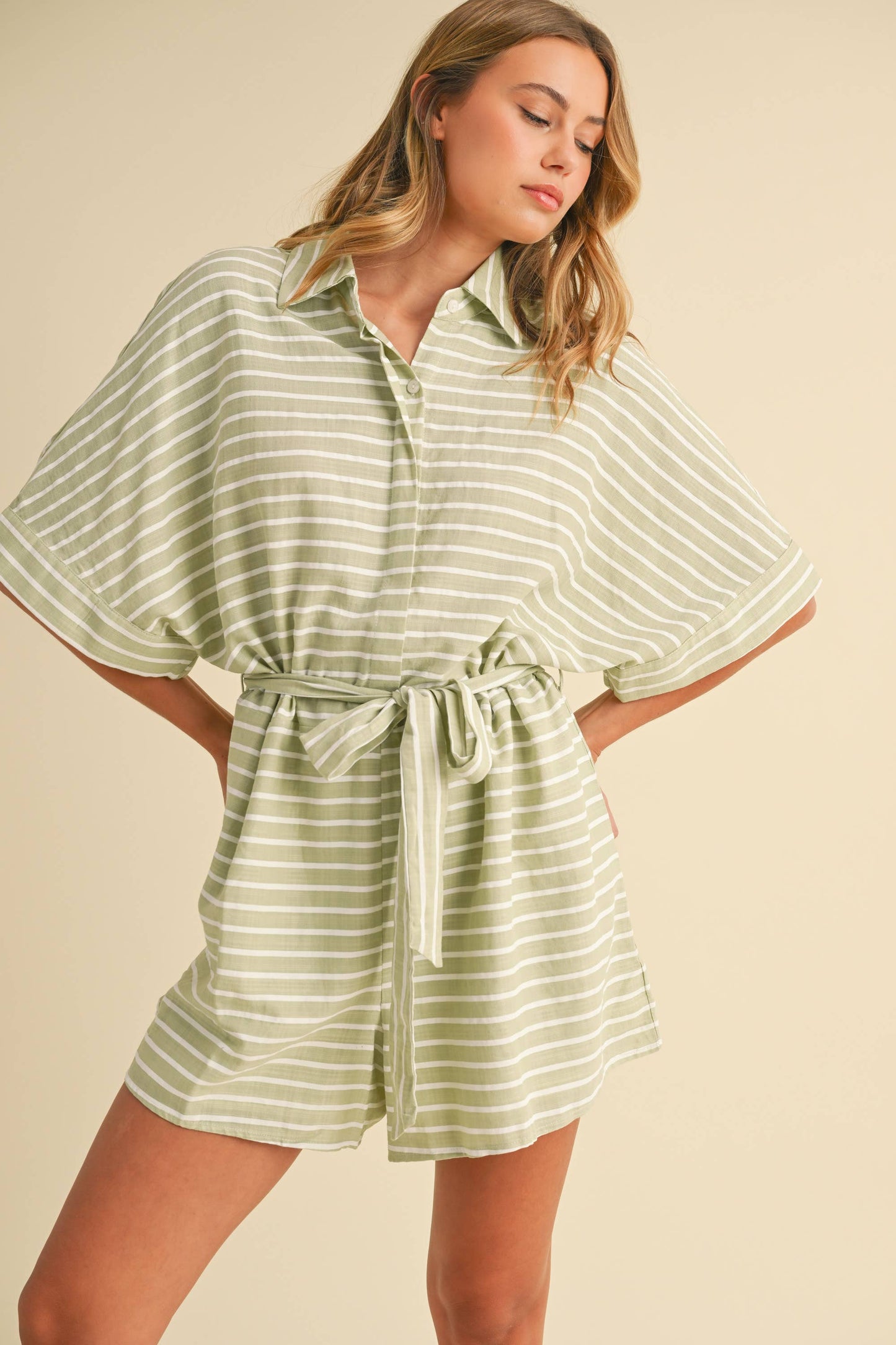 The Coastal Stripes Belted Romper