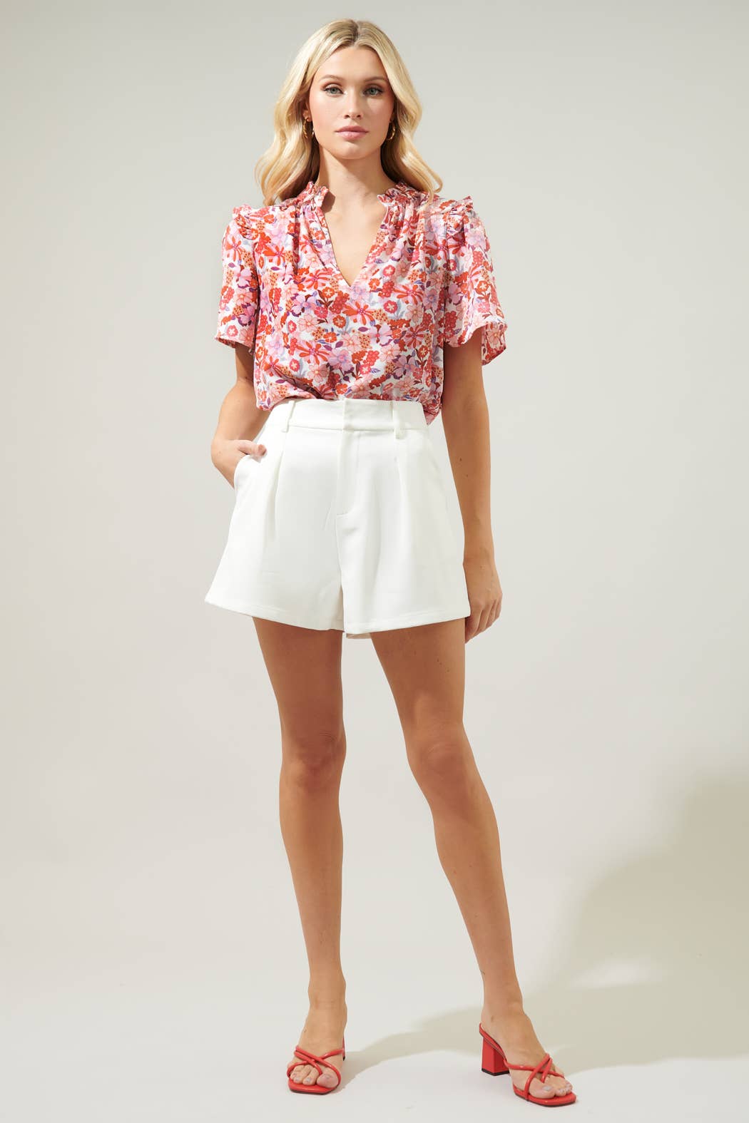 Huckleberry Floral Mei Split Neck Poplin Top