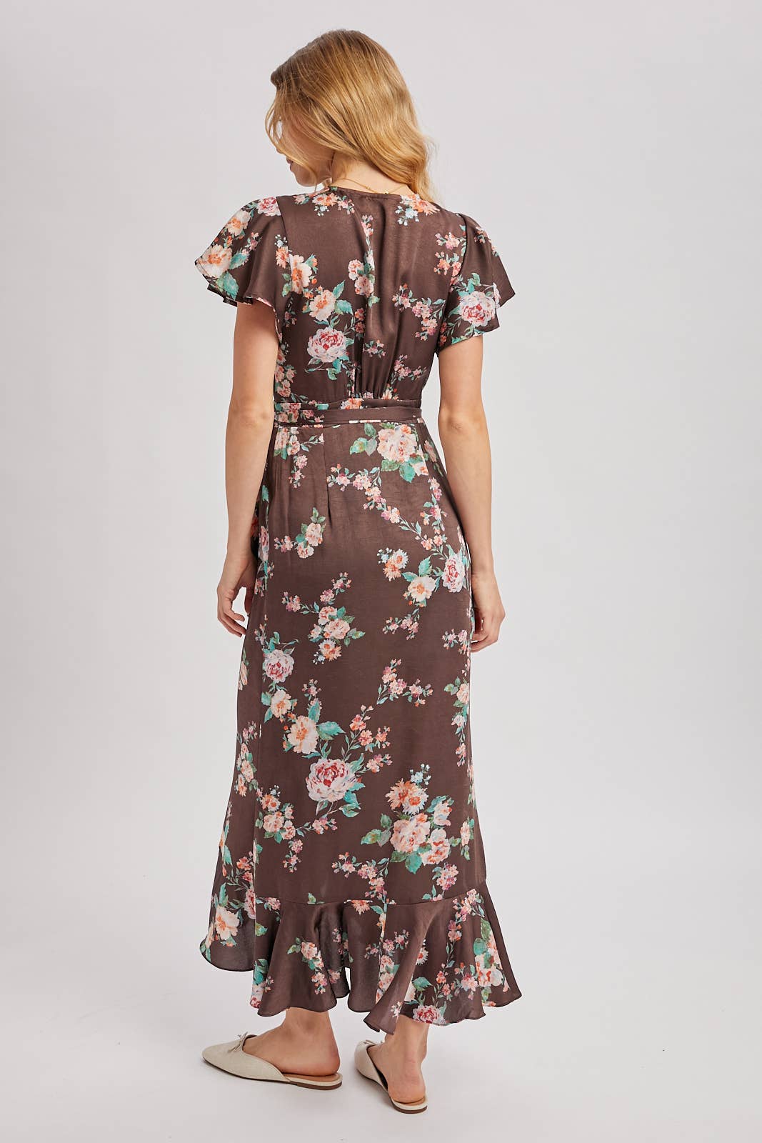 Floral Print Ruffled Wrap Maxi Dress