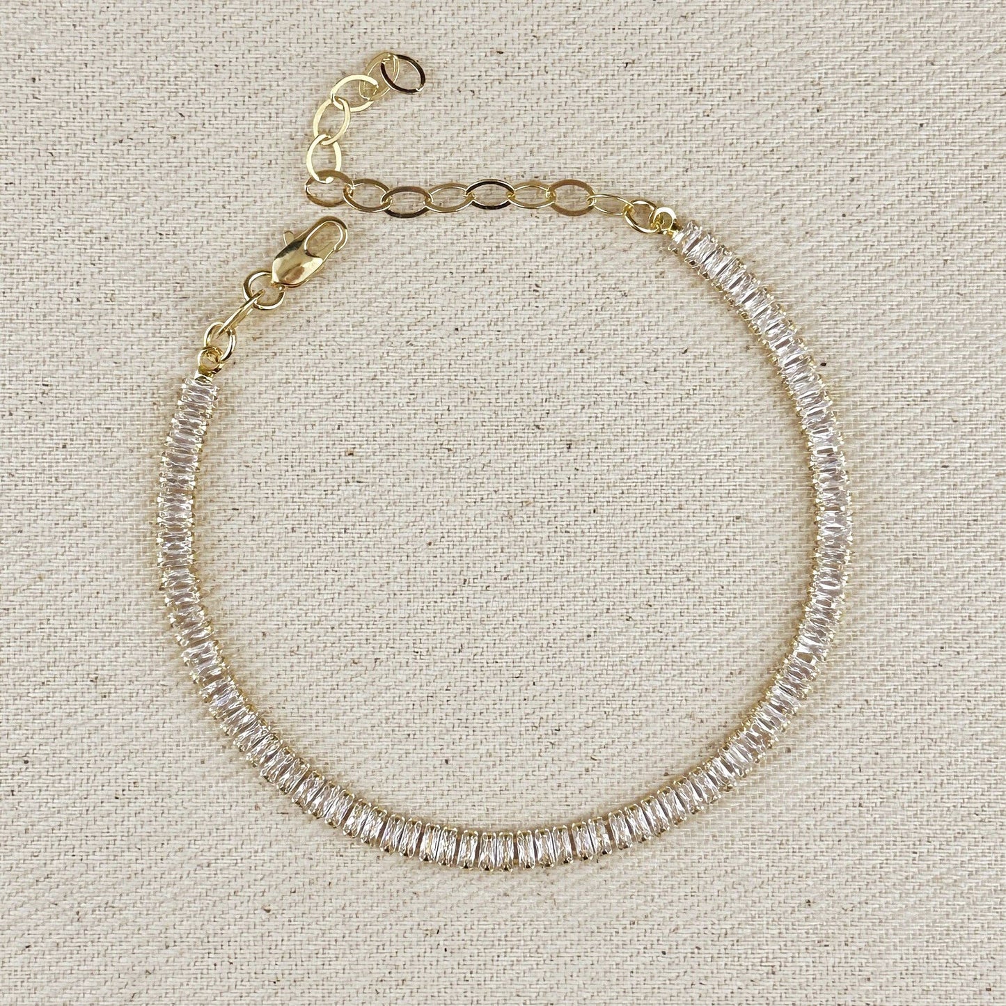 18k Gold Filled 3mm Baguette Cut CZ Tennis Bracelet