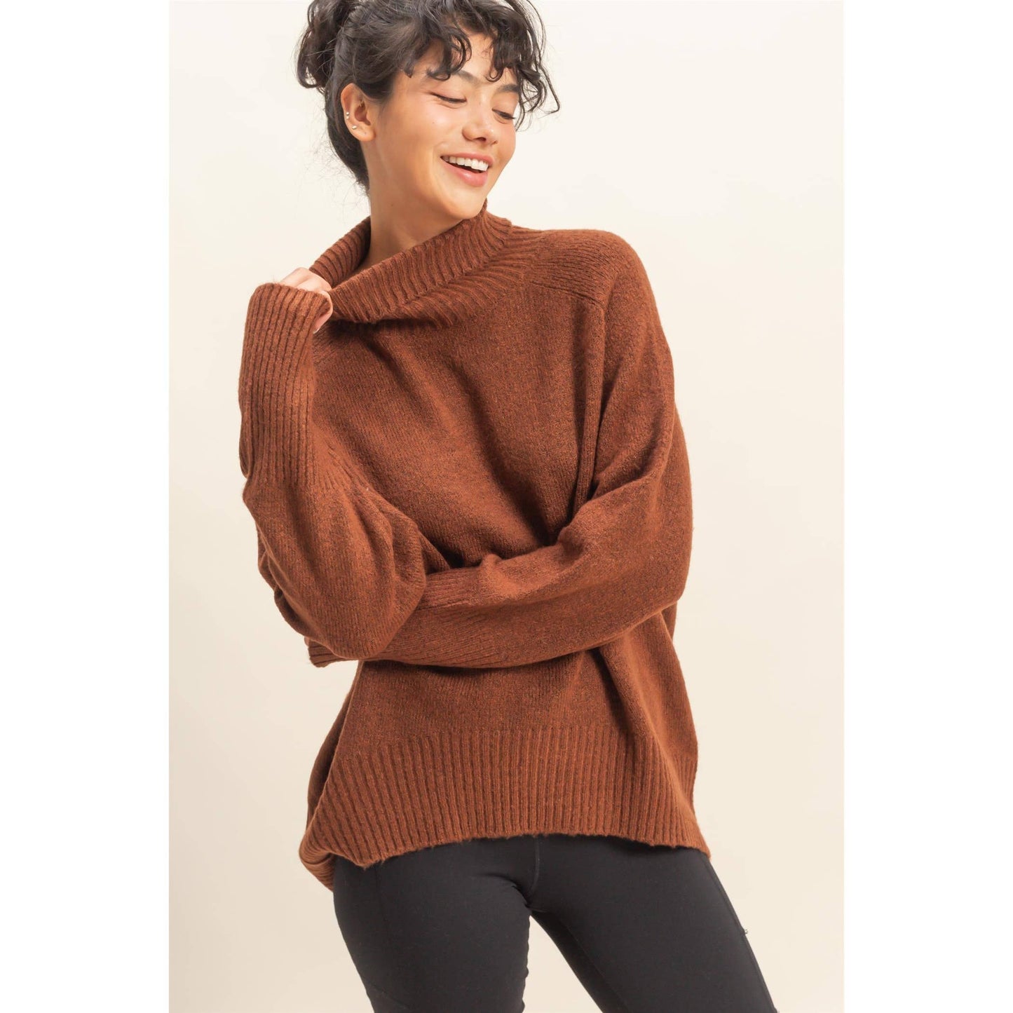 Oversized High Low Turtleneck Sweater