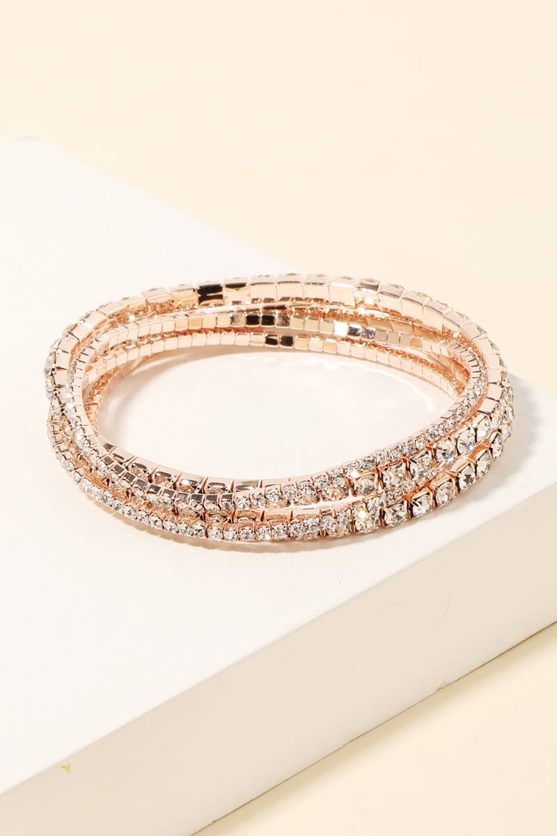 Five Row Rhinestone Stackable Bracelet Set