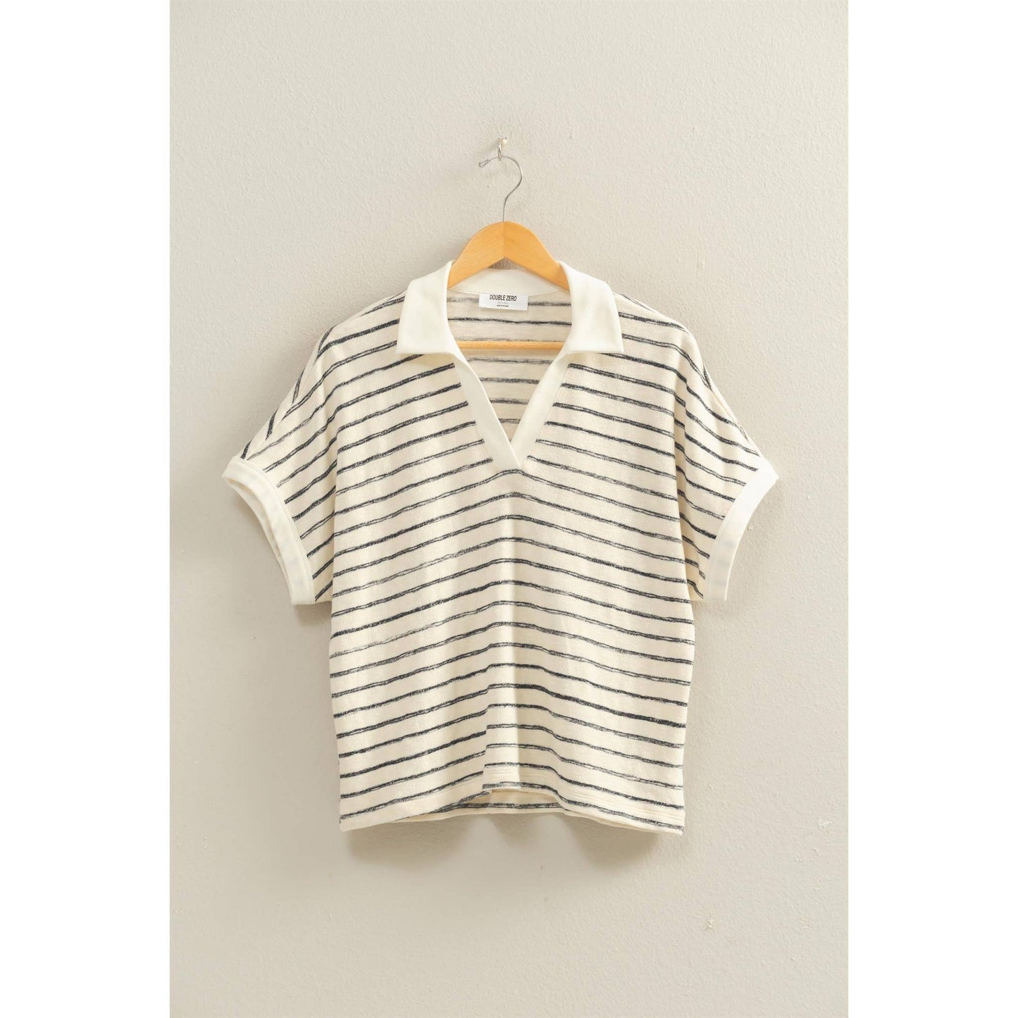 Striped Dolman Sleeve V-Neck Collared Top