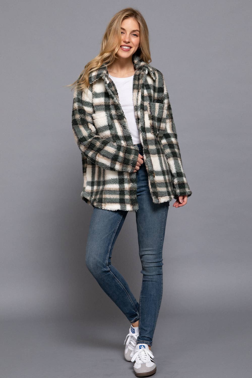 Long Sleeve Button Down Oversize Printed Faux Fur Jacket