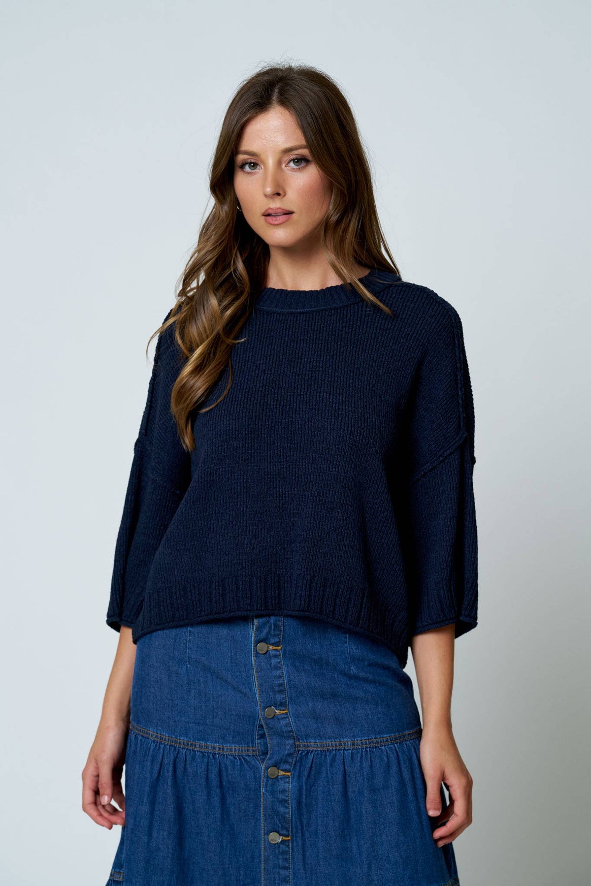 Exposed Seam Dolman Sleeve Knit Top