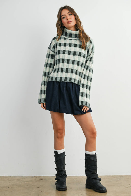 Fall Check Turtleneck Sweater
