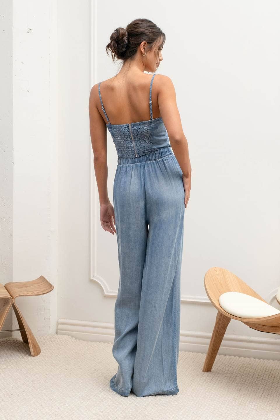Washed Chambray Crop Corset Top