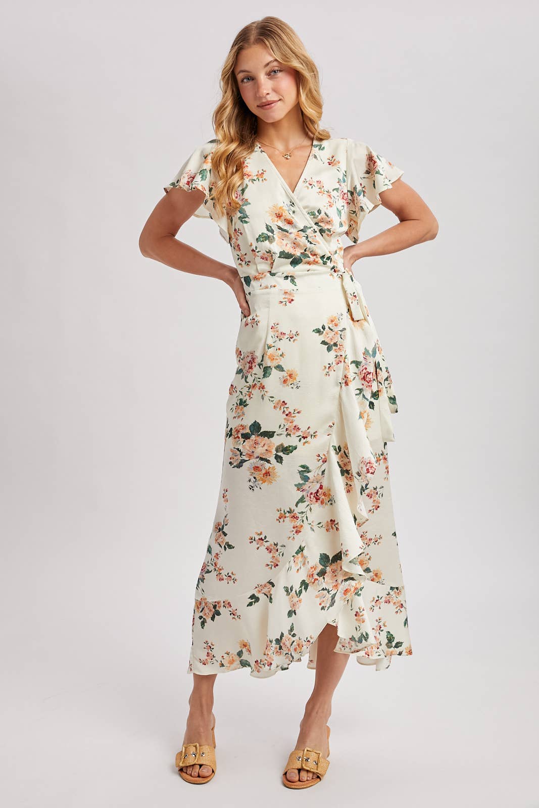 Floral Print Ruffled Wrap Maxi Dress