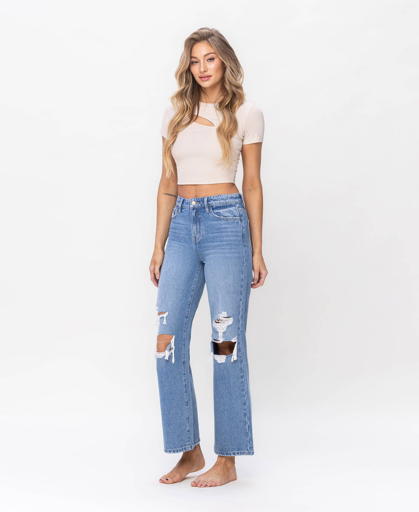 High Rise Distressed Wide Leg Jeans