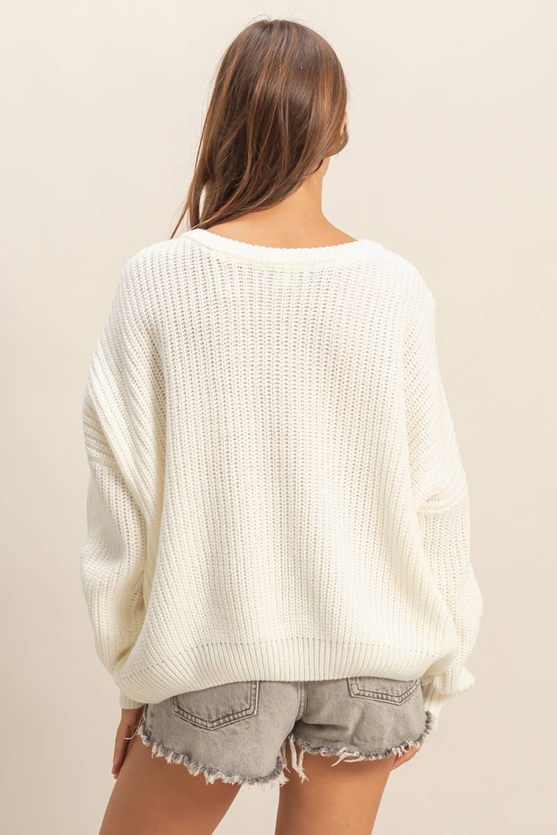 Oversized V-Neck Knit Sweater