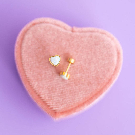 Opalite Heart Stud Earrings