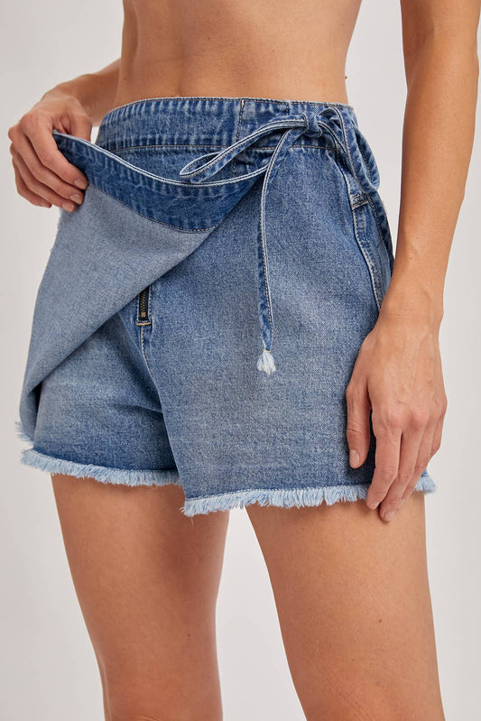 Denim Overlapping Front Skort