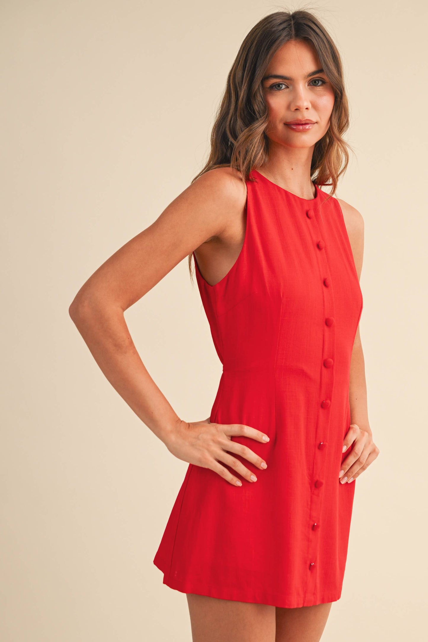 Red Linen Mini Dress