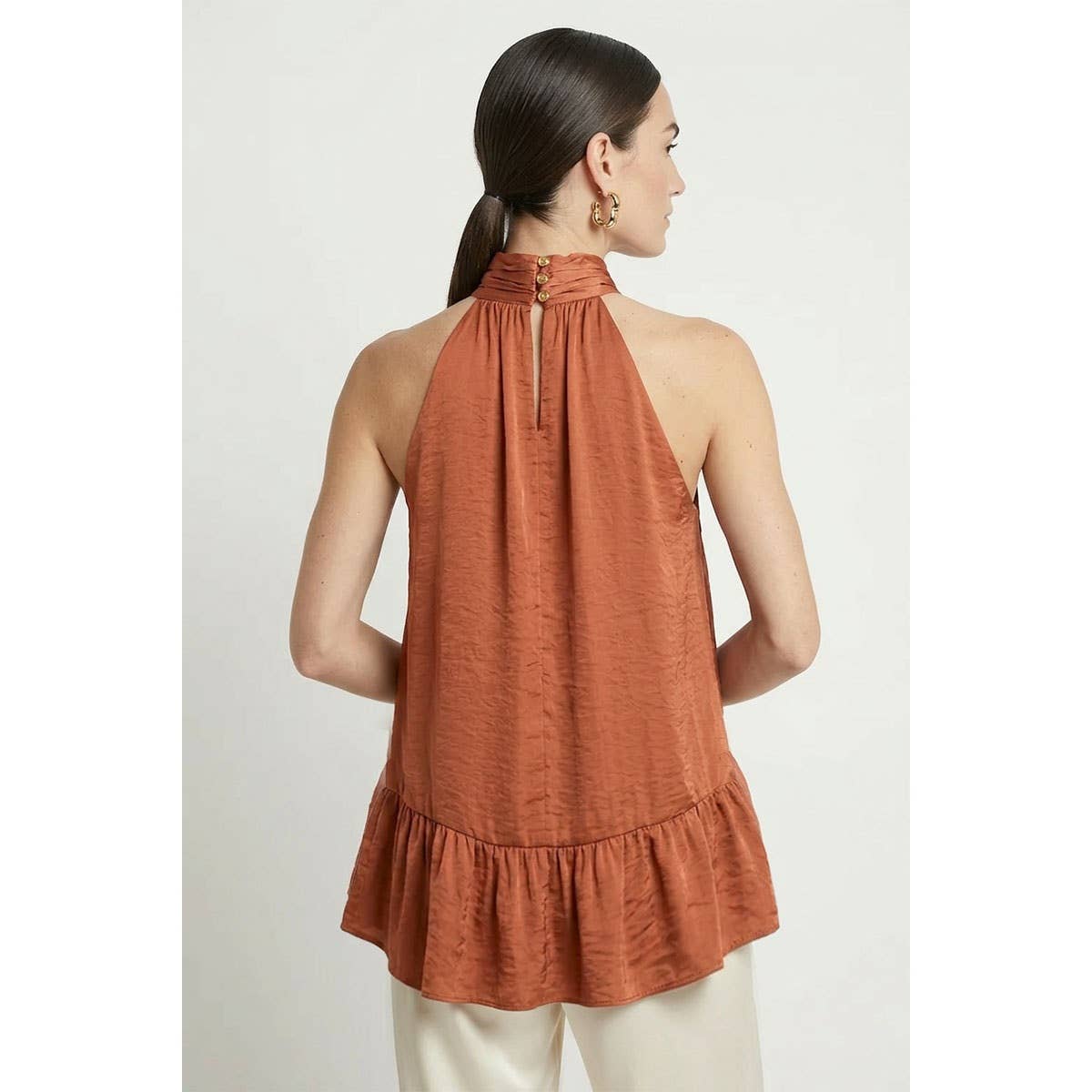 Mock Neck Hi-low Ruffle Hem Top