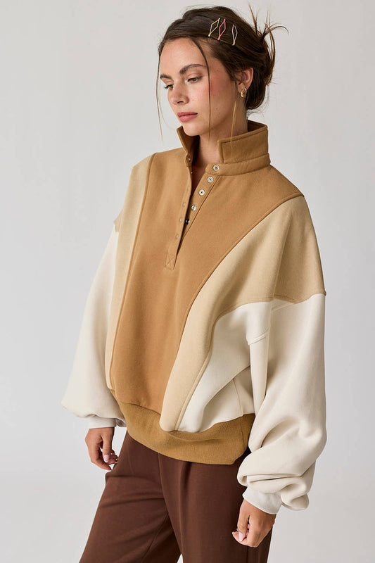 Emma Regular Length Oversized Washed Colorblock Sweater
