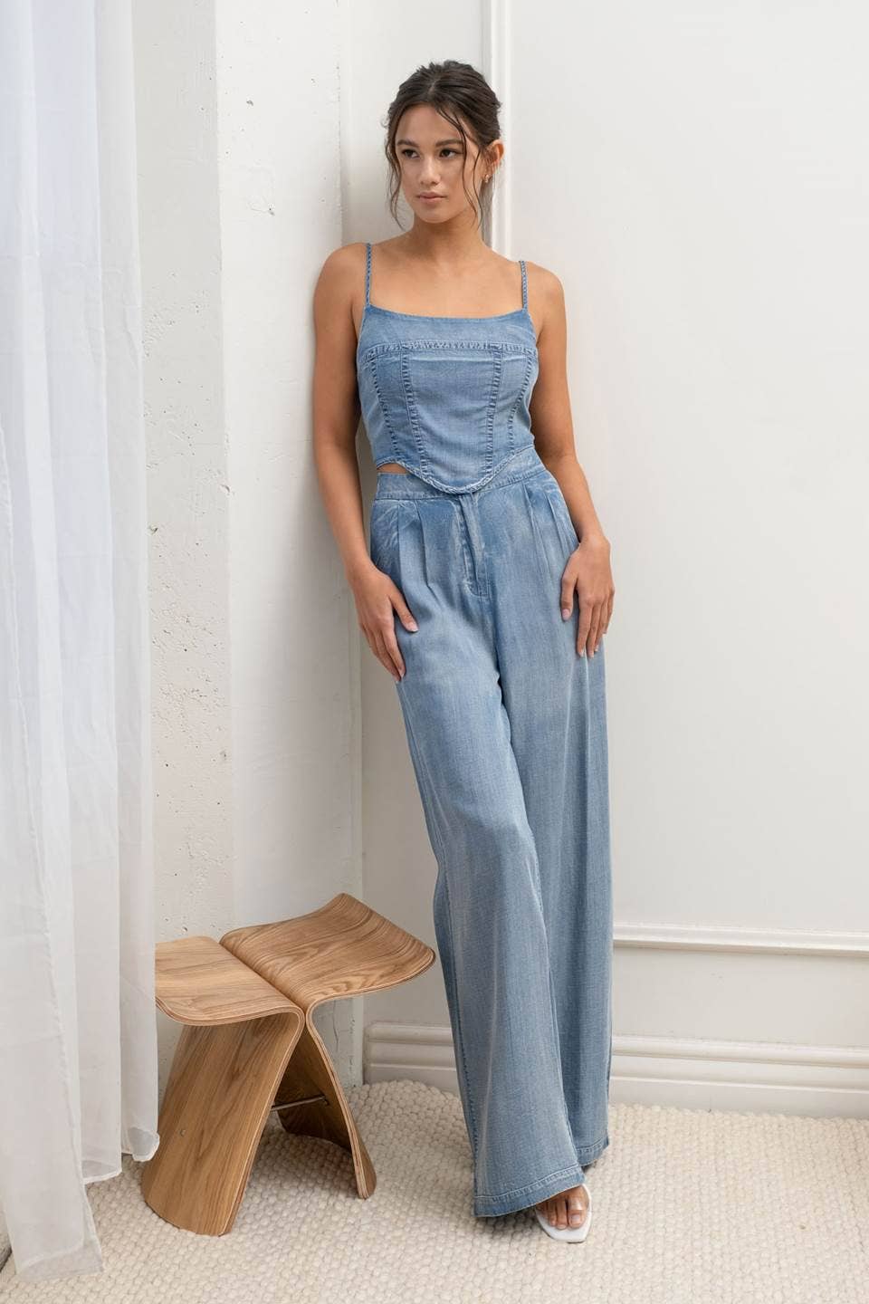 Washed Chambray Crop Corset Top