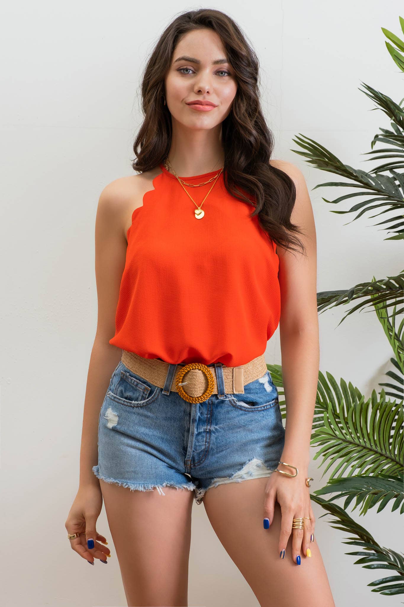 Solid Scallop Halter Top