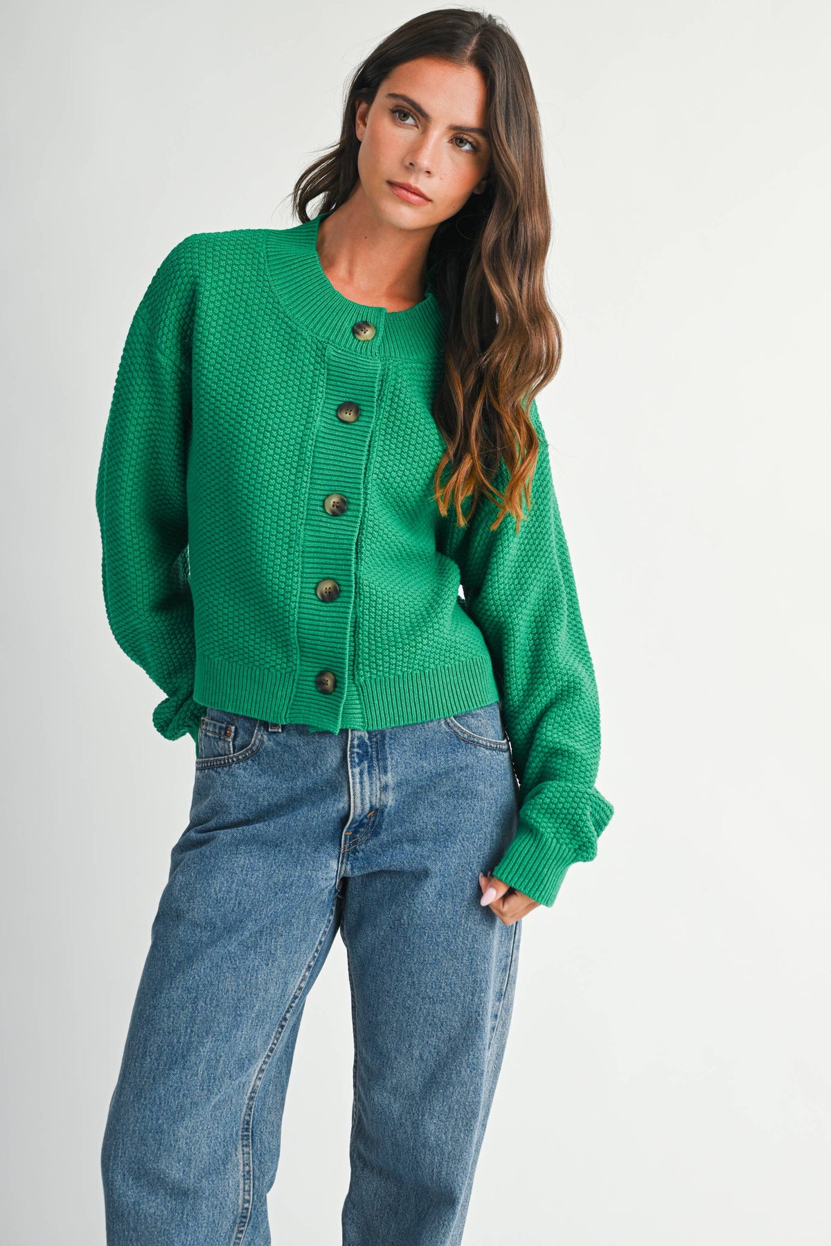 Textured Knit Statement Button Cardigan
