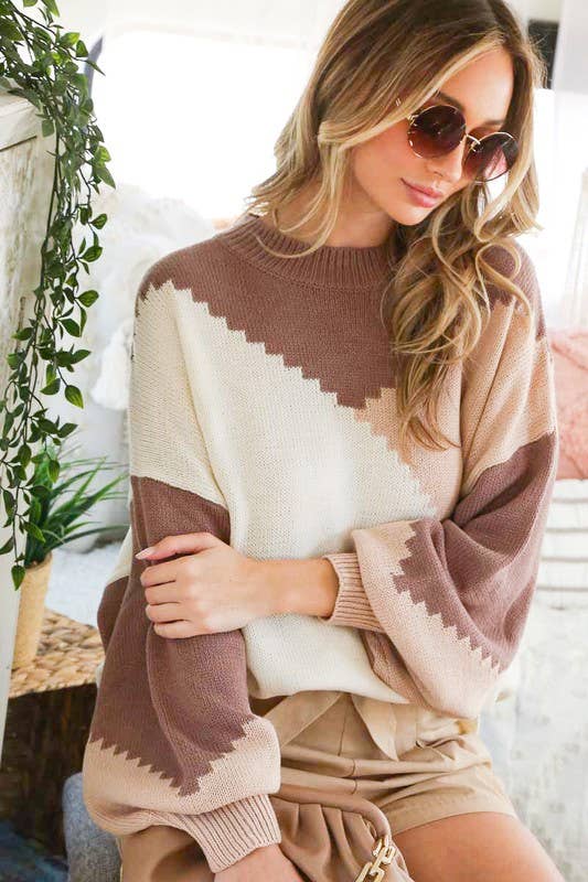 Color Block Chunky Knitted Sweater Top