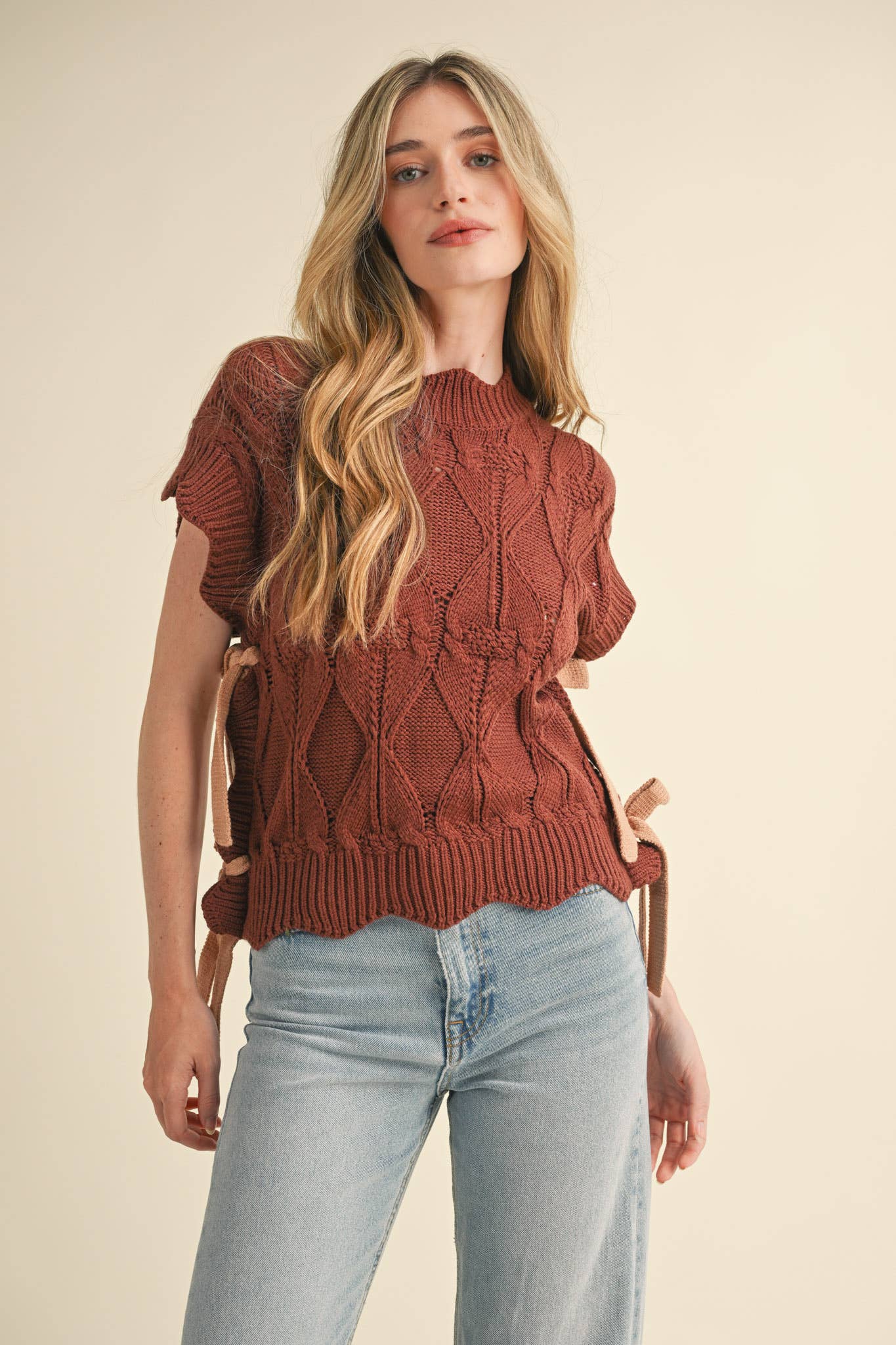 Mock Neck Cropped Sweater Vest