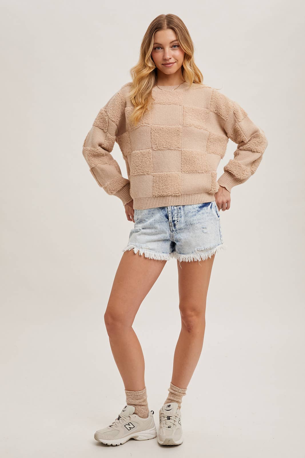 Checkered Sherpa Knit Sweater