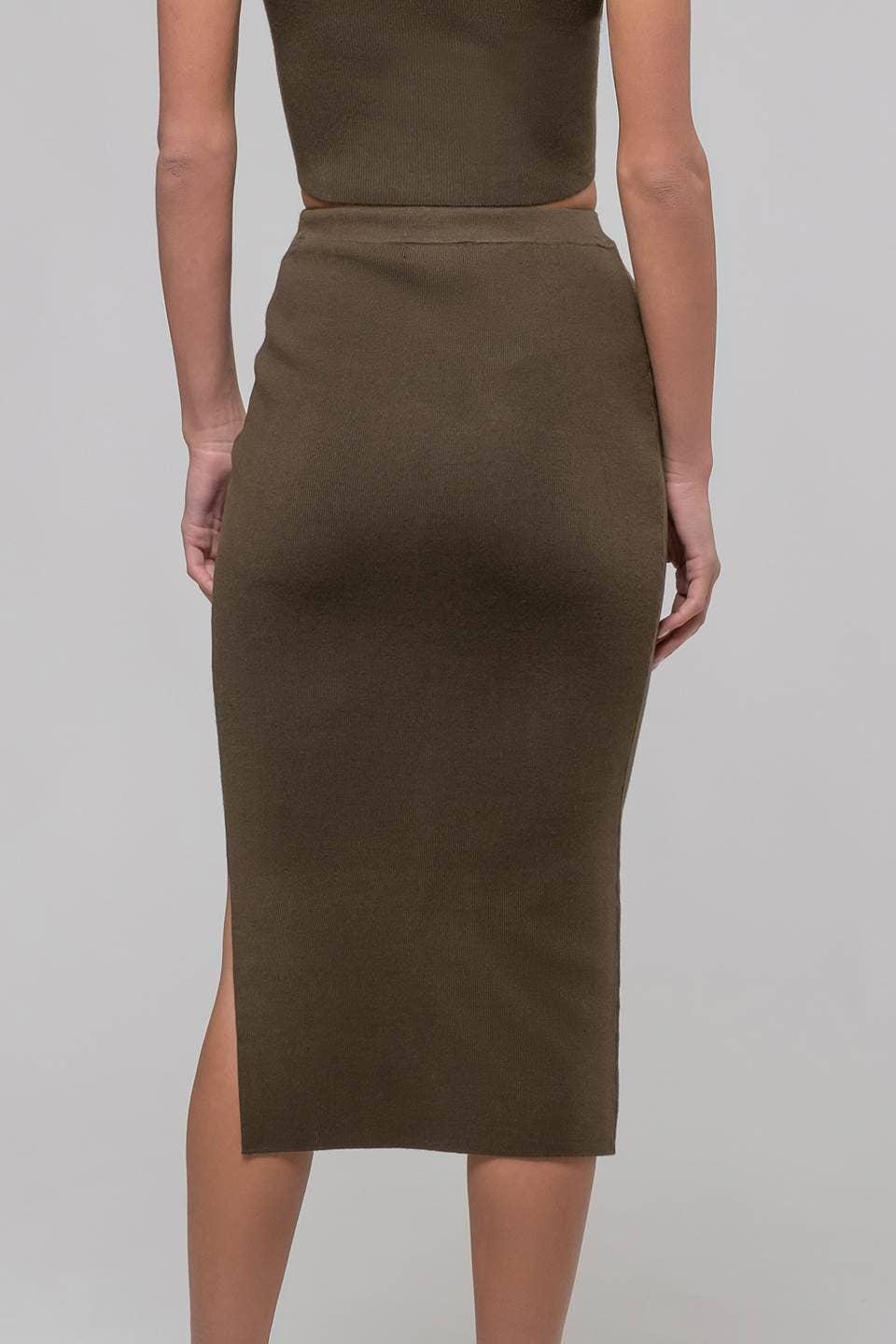 High Waist Side Slit Midi Skirt