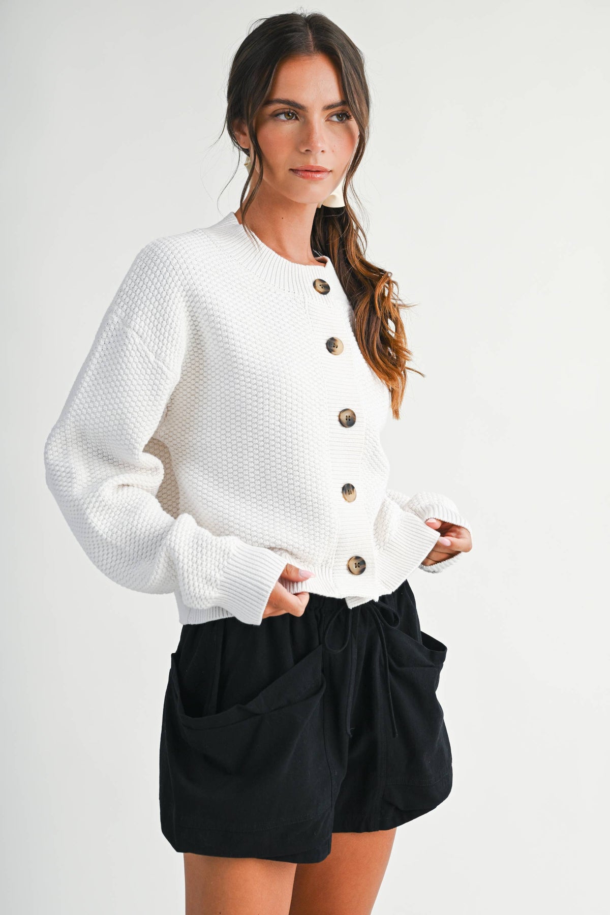 Textured Knit Statement Button Cardigan